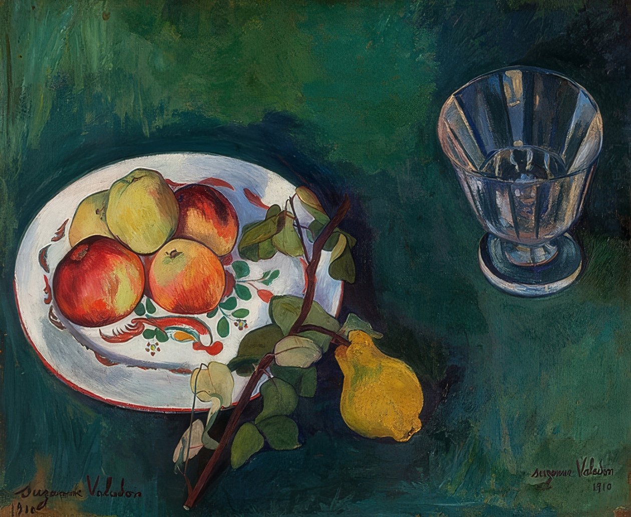 Stilleben med frukt och glas. 1910 av Marie Clementine (Suzanne) Valadon
