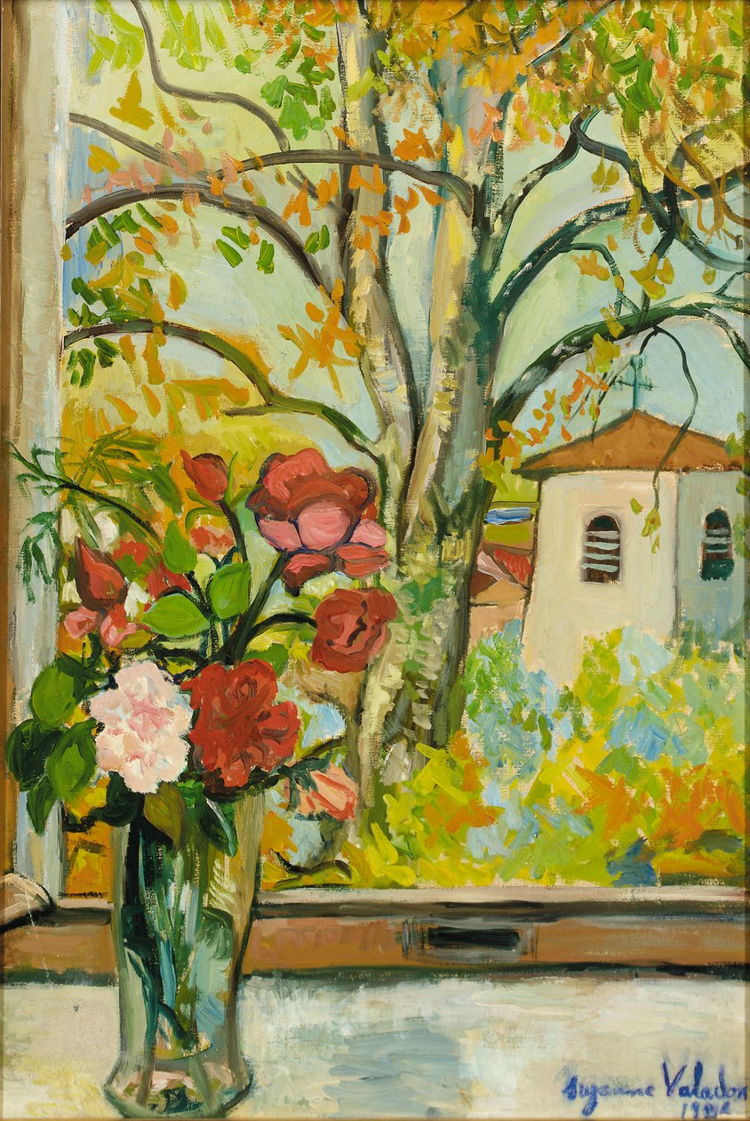 Bukett blommor framför ett fönster i St. Bernard, 1926 av Marie Clementine Valadon