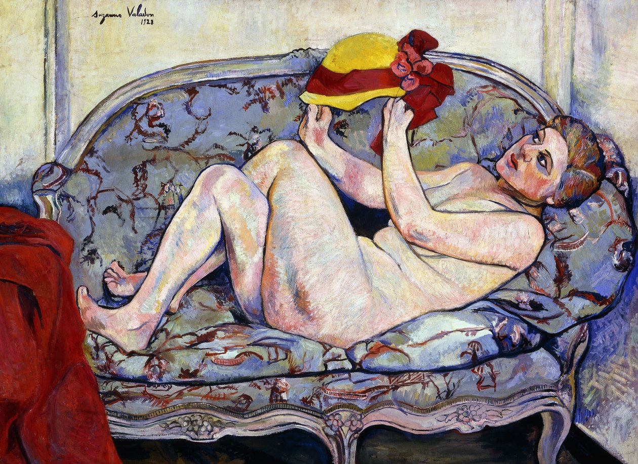 Naken sträcker sig på en soffa; Naken liggande på en soffa, 1928 av Marie Clementine Valadon