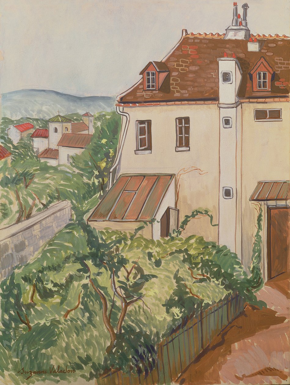 Utsikt över en trädgård (wc och penna på papper) av Marie Clementine (Suzanne) Valadon