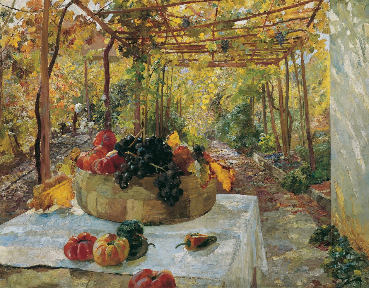 I Pergola, ca 1910 (olja på papper på kartong) av Marie Egner