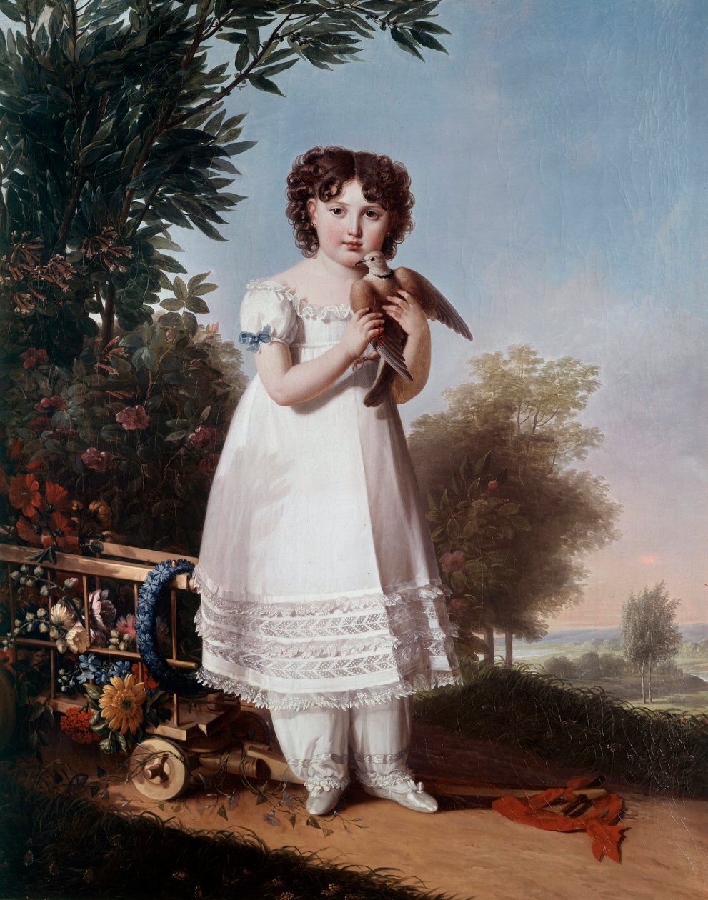 Porträtt till fots av Napoleone Elisa Bacciochi, prinsessan av Piombino (dotter till Elisa Bonaparte och prins Felix Bacciochi) (blivande grevinnan Camerata) (1806-1869) Målning av Marie Guilhelmine Benoist (1768-1826) 1810 sön. 1,46x1,14 m av Marie Guilhelmine Benoist