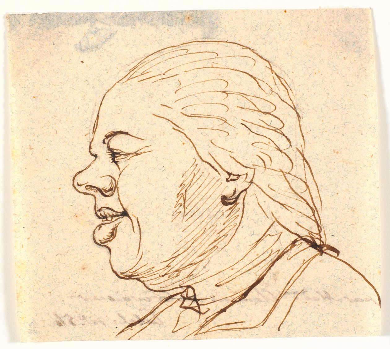 mäns porträtt. Profil till vänster. Karikatyr av Marie Jeanne Clemens