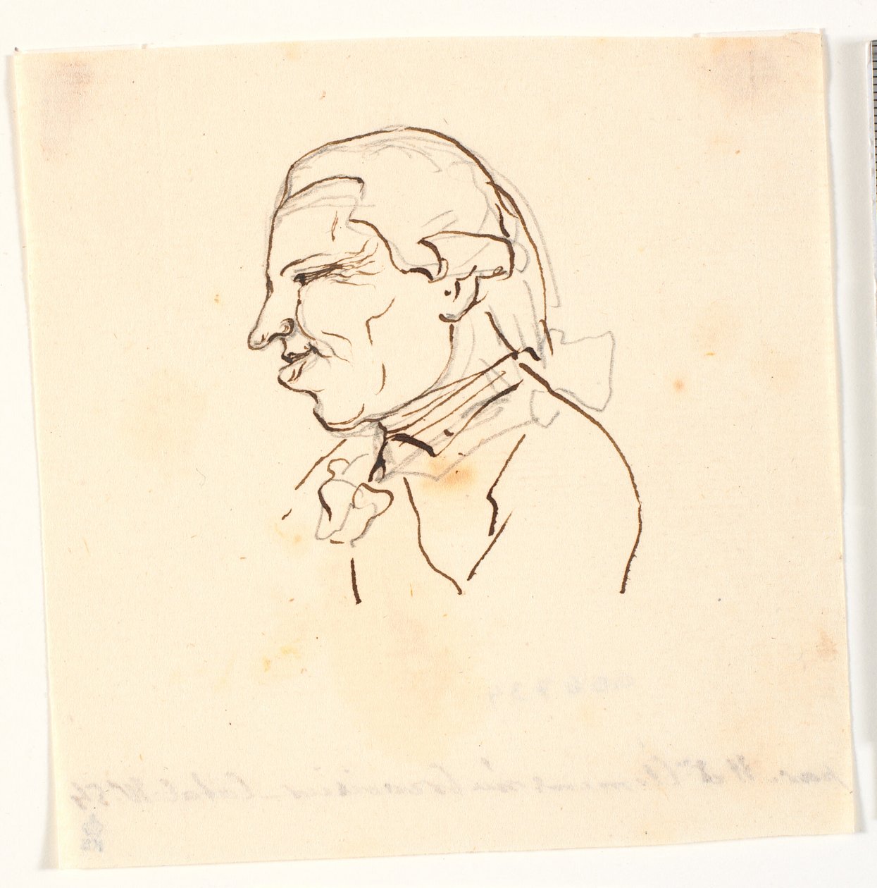 mäns porträtt. Profil till vänster. Karikatyr av Marie Jeanne Clemens