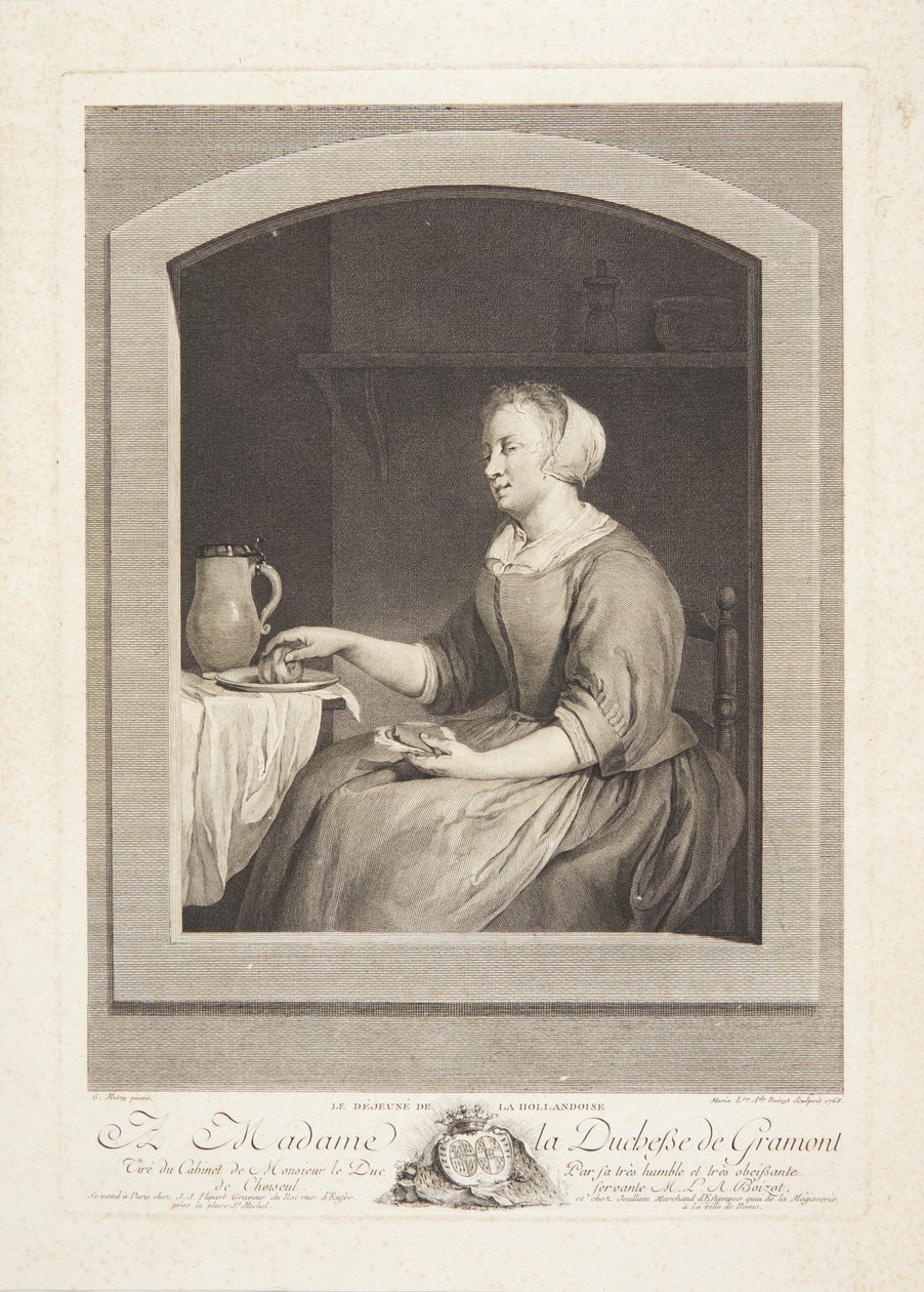 En holländsk kvinna som äter frukost, sett genom ett fönster av Marie Louise Adélaïde Boizot