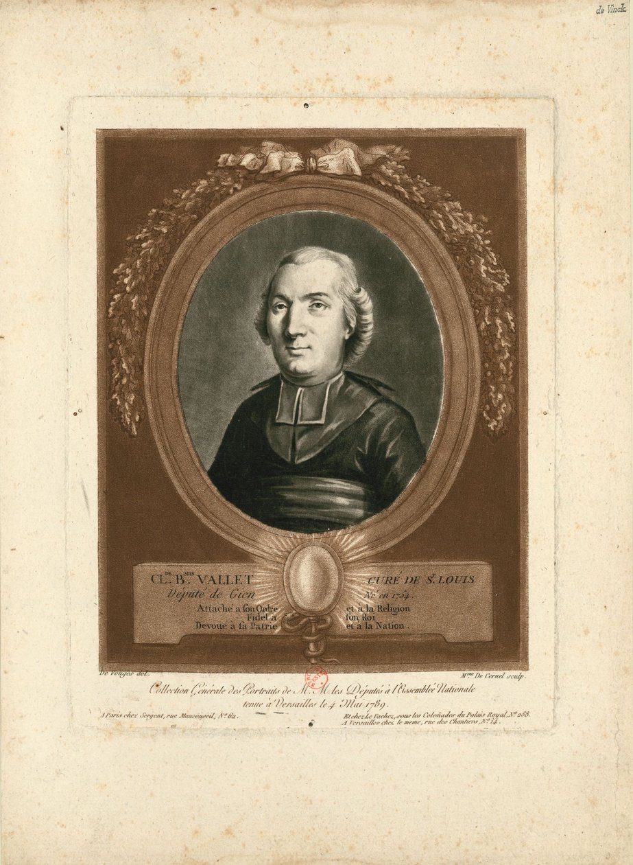Porträtt av Claude-Benjamin Vallet 1754-1826, 1789. av Marie Louise Suzanne Champion de Cernel