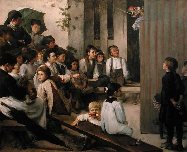 Guignol i byn (olja på duk) av Marie Mrs Dujardin Beaumetz Petiet
