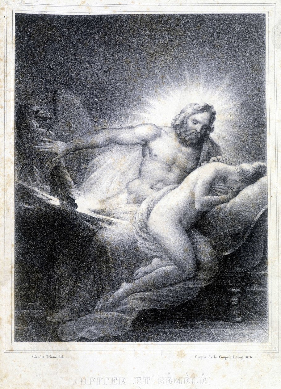 Jupiter och Semele. Litografi av Coupon de Couprie 1826. av Marie Philippe Coupin de la Couperin