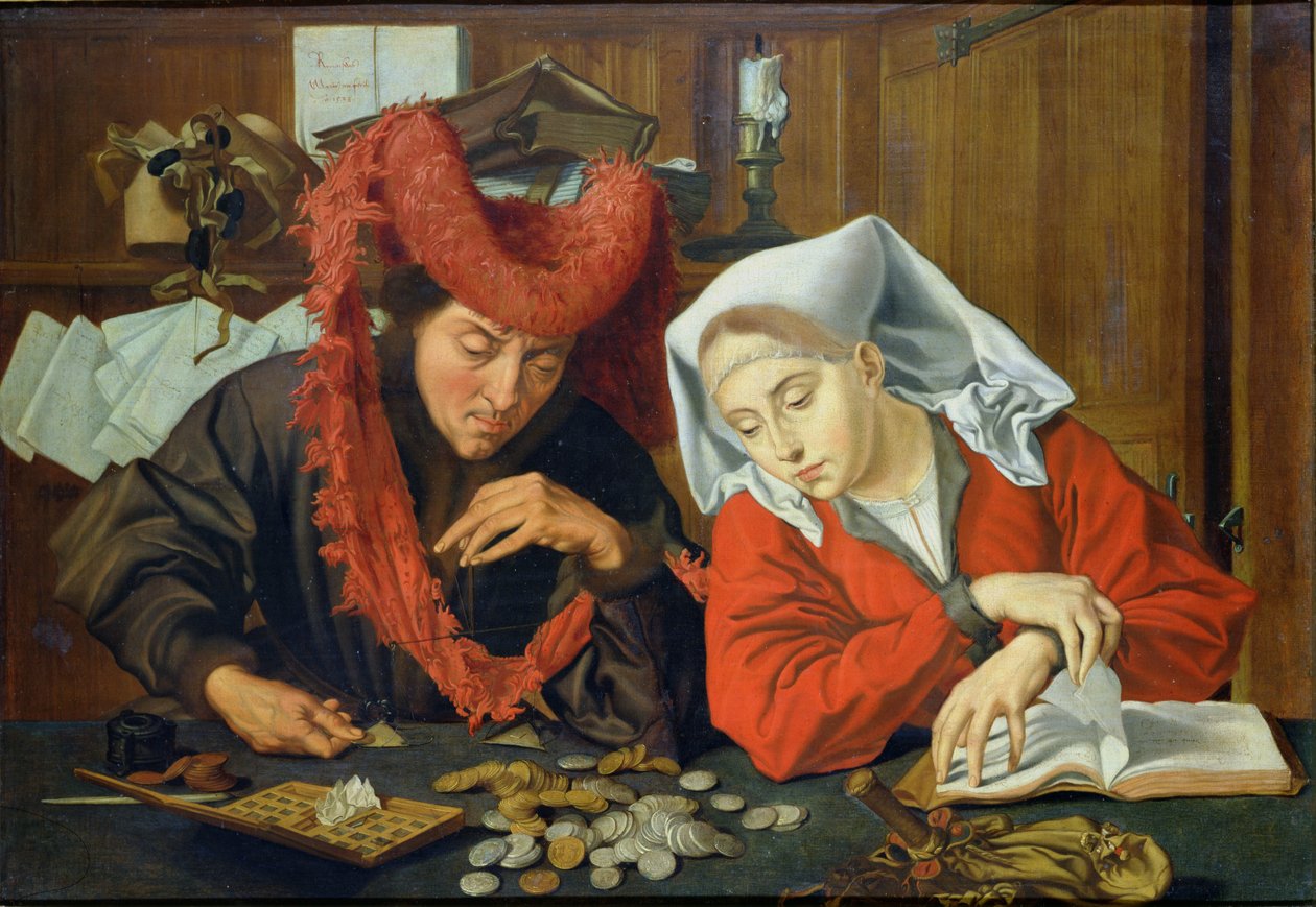 Bankiren och hans hustru, 1538 av Marinus van Roejmerswaelen