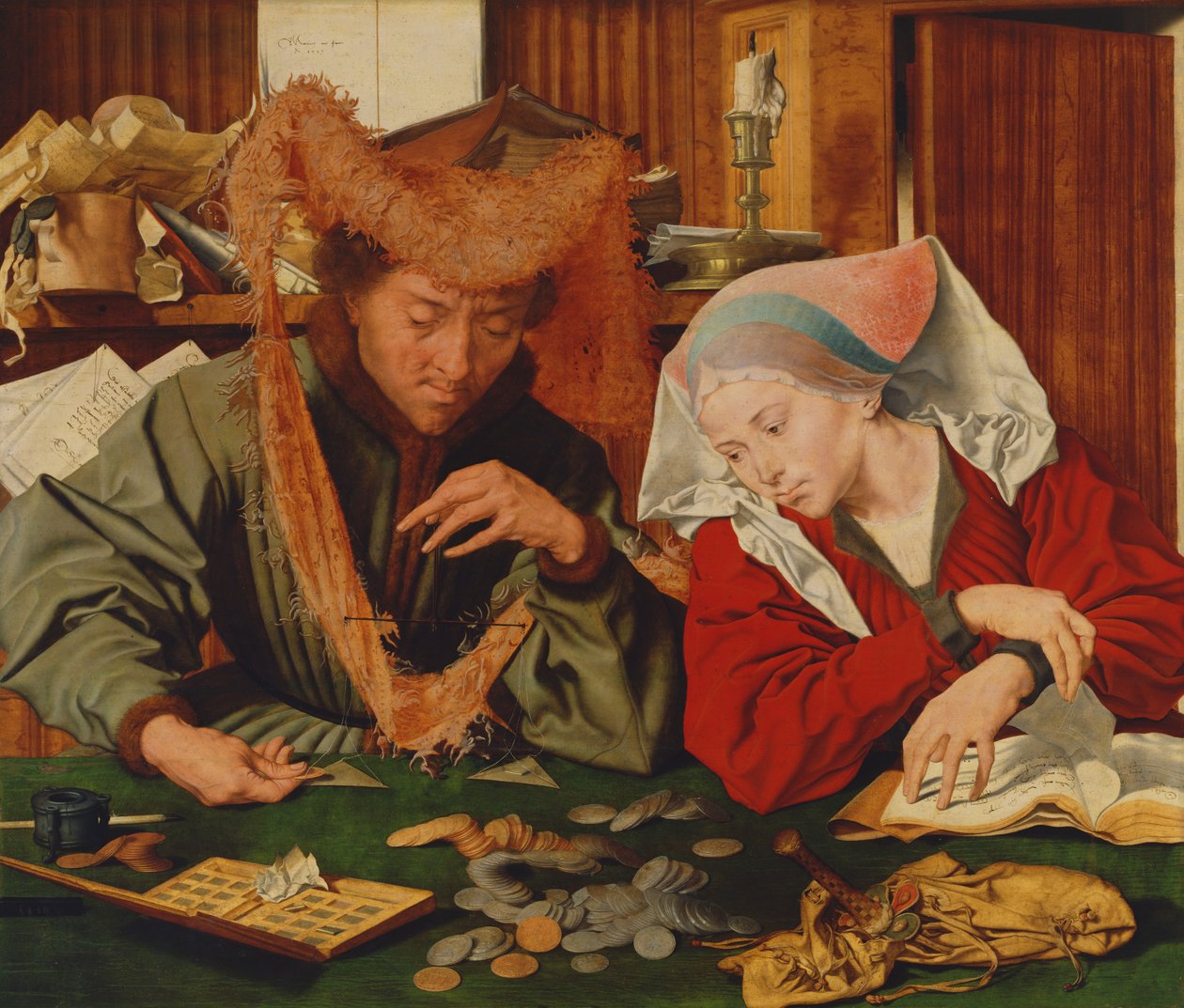 Pengaväxlaren och hans fru, 1539 av Marinus van Roejmerswaelen