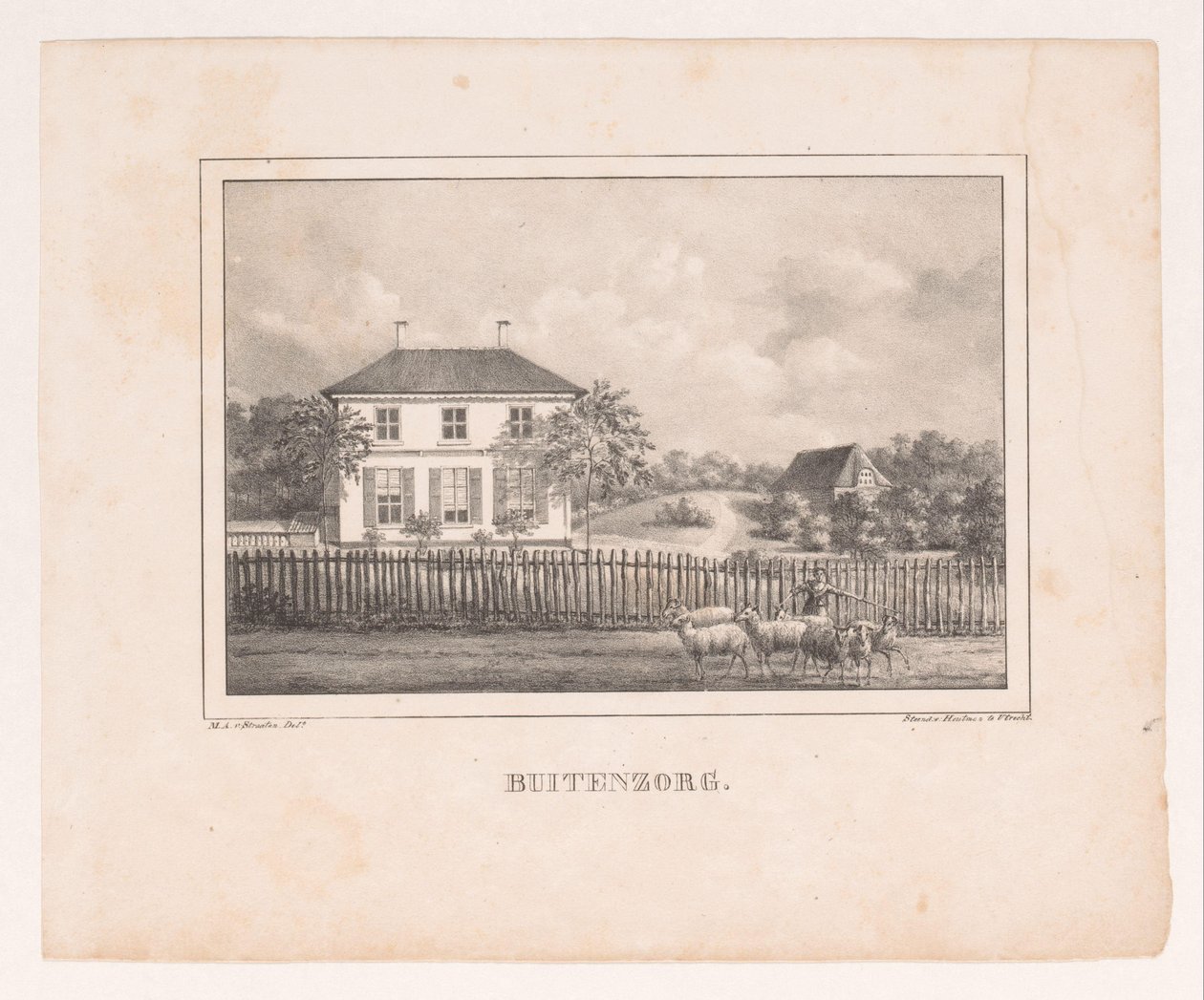 Utsikt över Huis Buitenzorg Buitenzorg (titel på objekt) av Marinus Adrianus van Straten