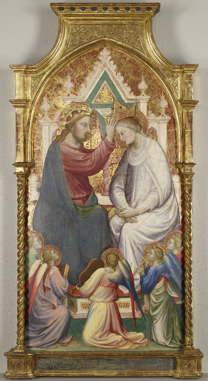 Jungfruns kröning med fem musikskapande änglar, 1408 (tempera på poppelpanel) av Mariotto di Nardo