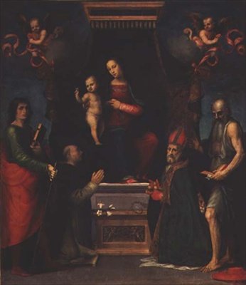 Madonna och barn med St. Julian, St. Dominic, St. Nicholas of Bari och St. Hieronymus av Mariotto Albertinelli