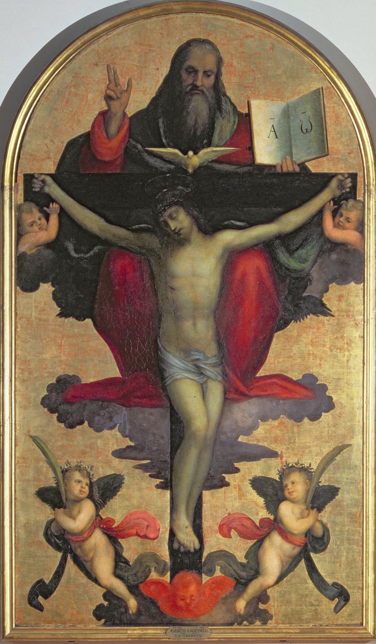 Den heliga treenigheten (tempera på panel) av Mariotto Albertinelli