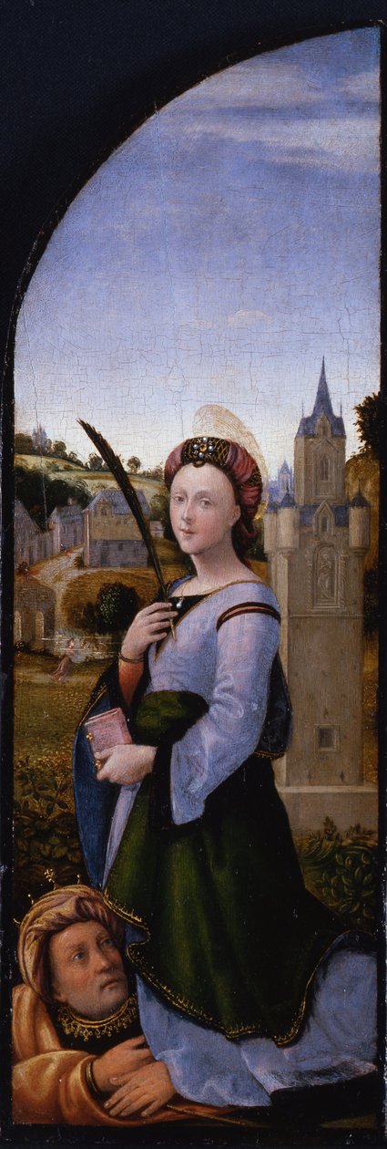Triptyk: Sankta Barbara och hennes far Dioscurus, 1500 av Mariotto Albertinelli