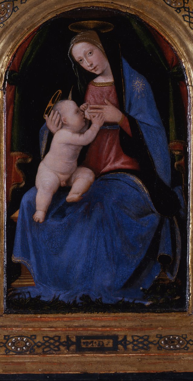 Triptyk, mittpanel: Enthroned Maria lactans, 1500 av Mariotto Albertinelli