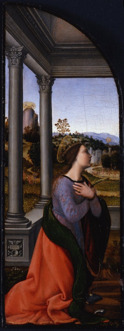 Triptyk, vänster panel: Saint Catherine of Alexandria, 1500 av Mariotto Albertinelli