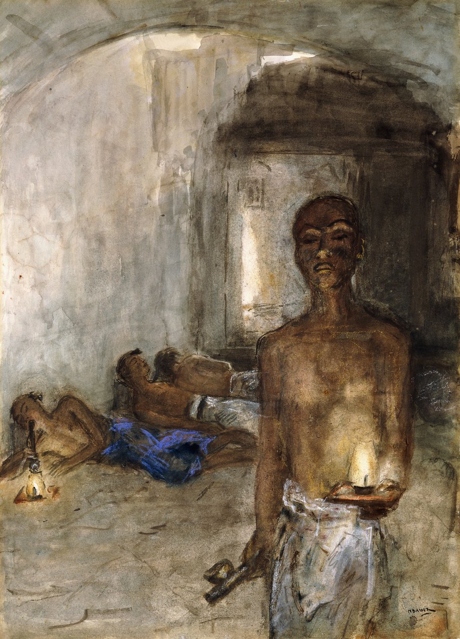 Opium Smoker, Saigon (akvarell och färgade kritor) av Marius Alexander Jacques Bauer