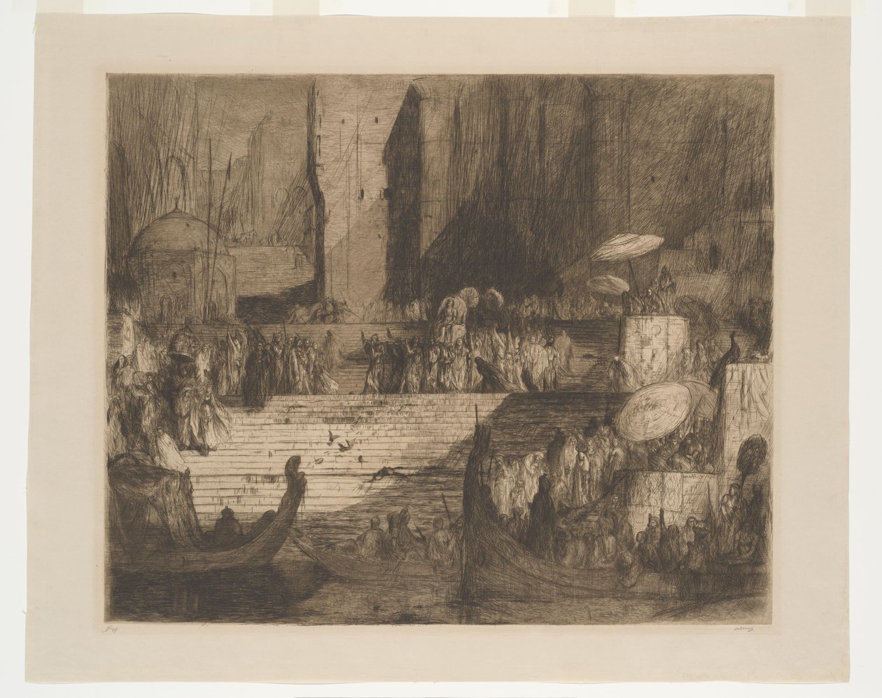En begravning på Ganges av Marius Bauer (signed by artist)