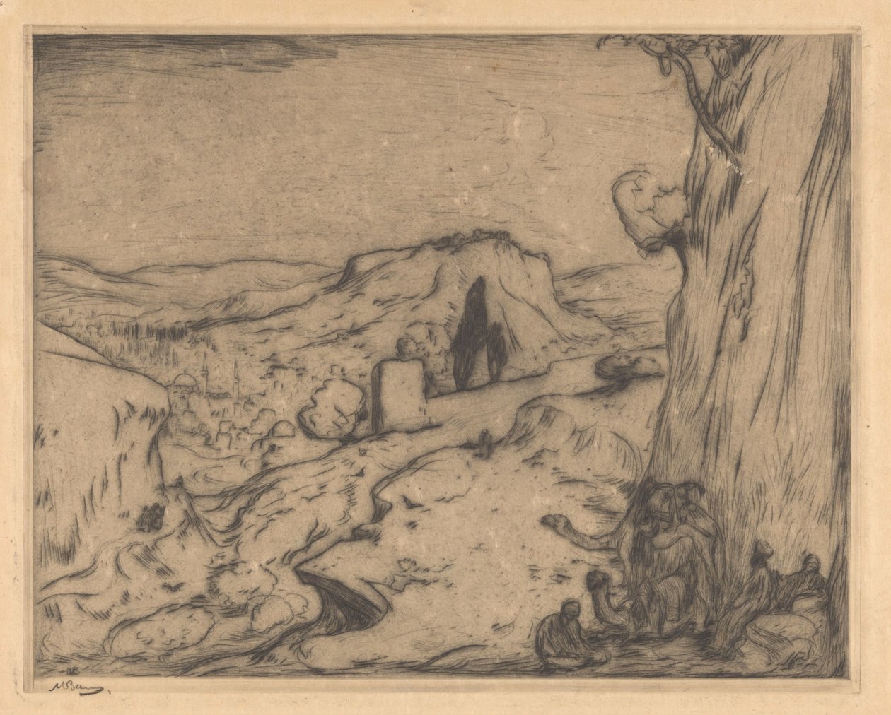 Utsikt över en orientalisk stad i en dal av Marius Bauer (signed by artist)