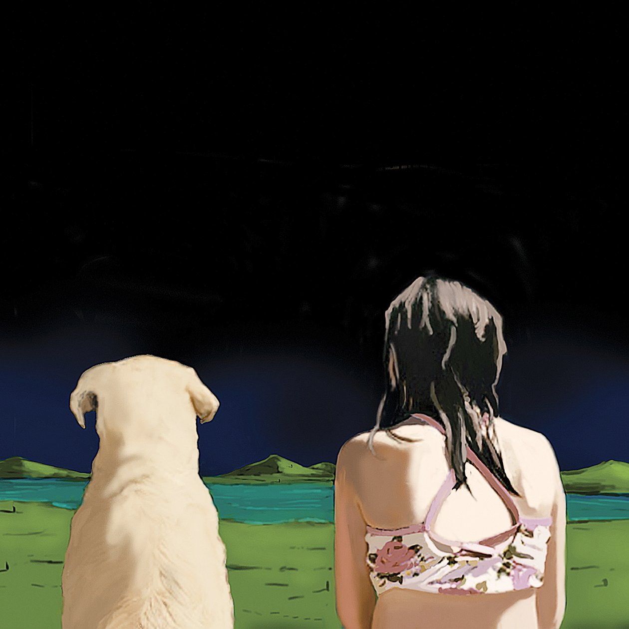 Girl and Yellow Lab, 2008 (akryl på duk) av Marjorie Weiss