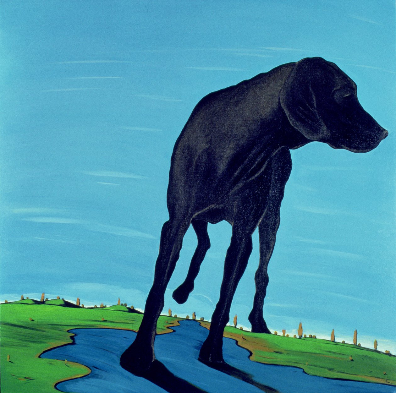 Joes Black Dog (ny vy), 2000 (akryl på duk) av Marjorie Weiss