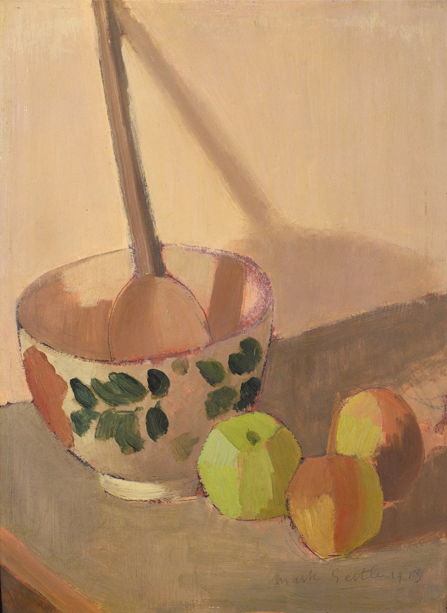 Stilleben med äpplen och en blandningsskål, 1913 (panel) av Mark Gertler