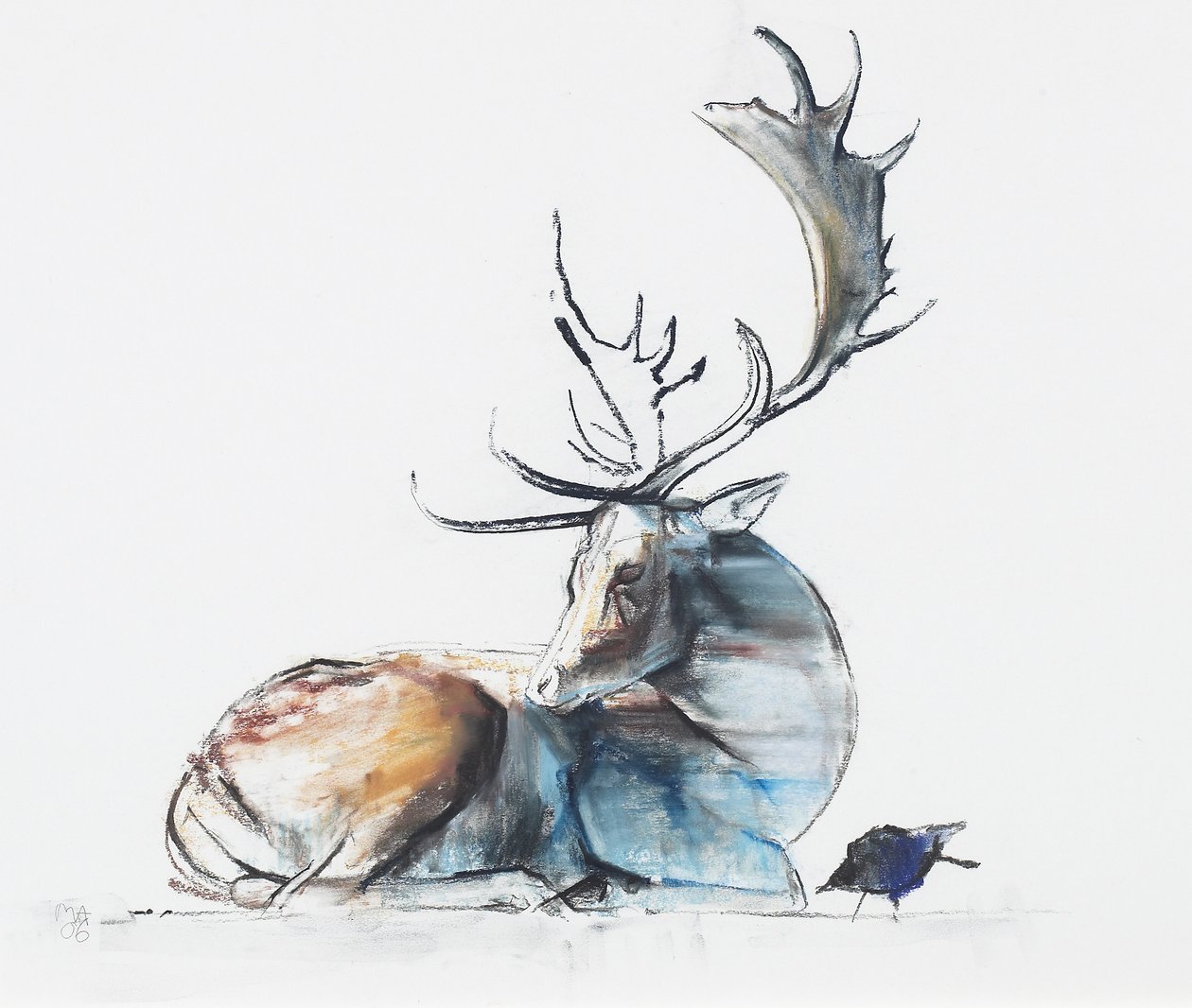 Buck and Bird, 2006 (charcoal und conte på papper) av Mark Adlington
