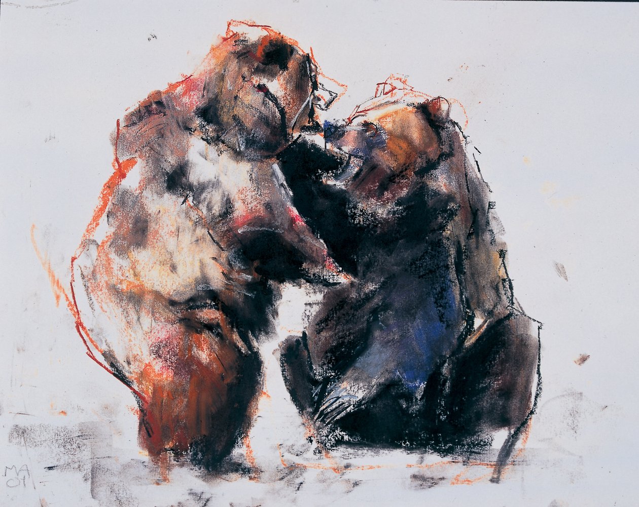 Europeiska brunbjörnar, 2001 (charcoal und conte på papper) av Mark Adlington