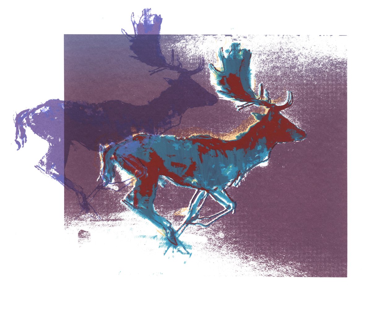 Fallow Bucks (blå röd, lila), 2015, (screentryck) av Mark Adlington