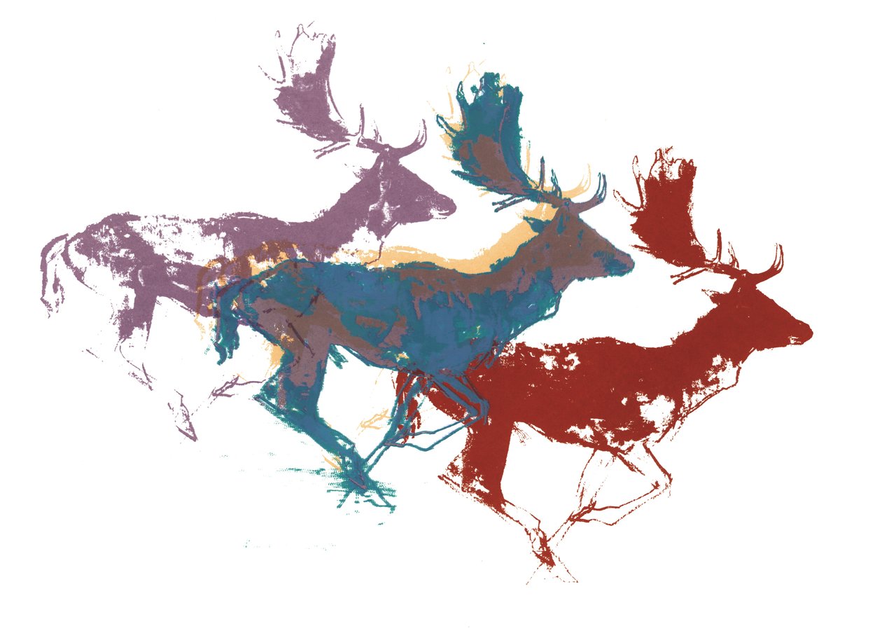 Fallow Bucks (tre), 2015, (skärmtryck) av Mark Adlington
