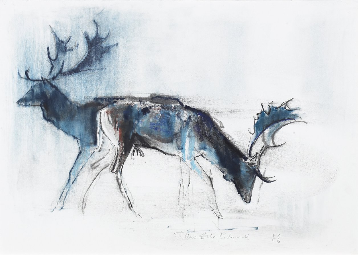 Fallow Bucks, Richmond, 2006 (charcoal und conte på papper) av Mark Adlington