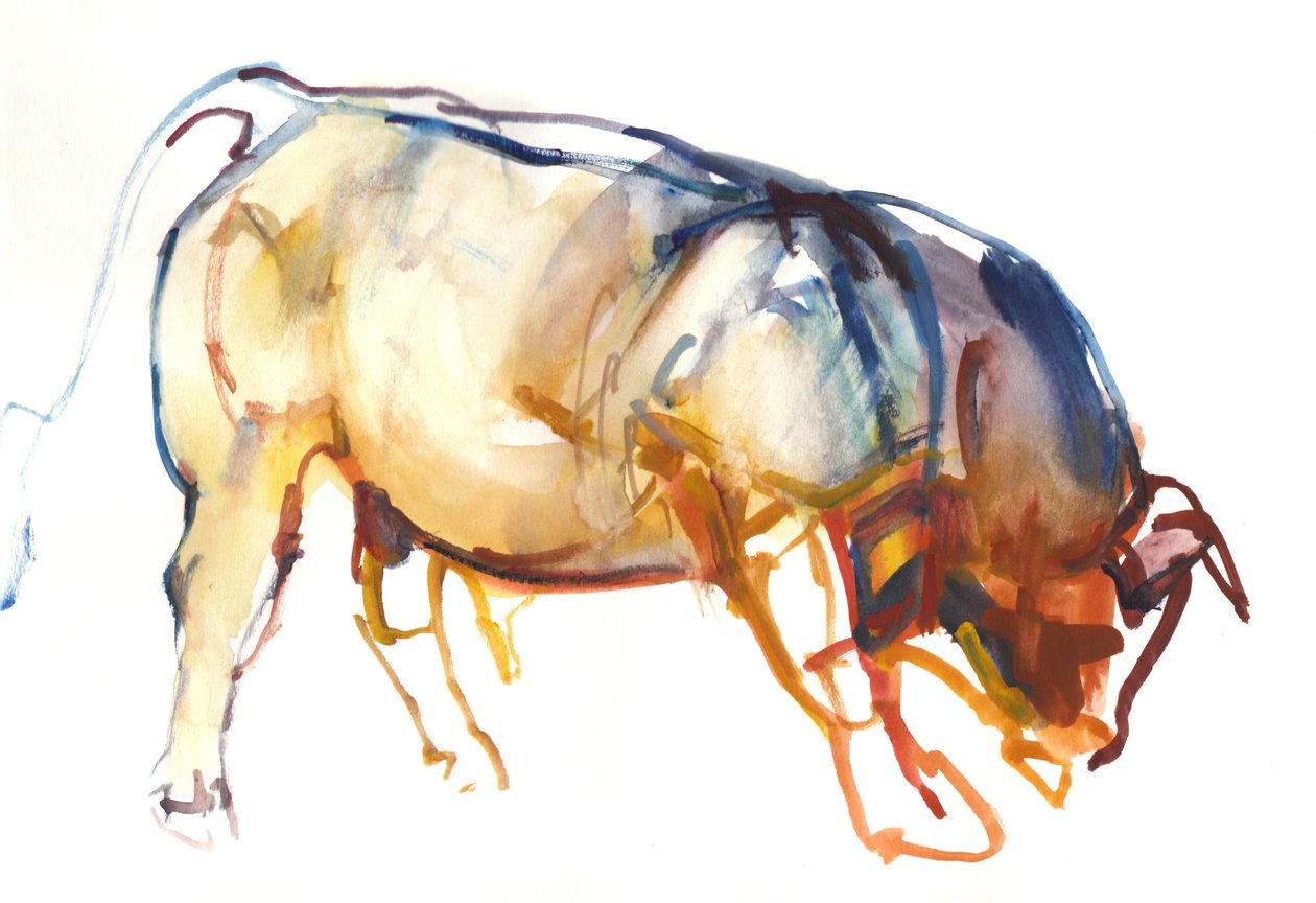 Little Bull, 2010, (akvarell och gouache på papper) av Mark Adlington