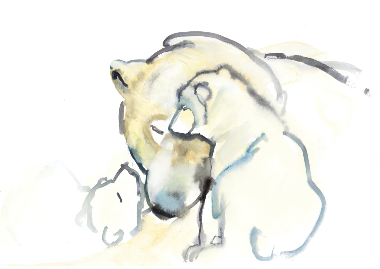 Mamma och tvillingar, 2015, (wc och gouache på papper) av Mark Adlington
