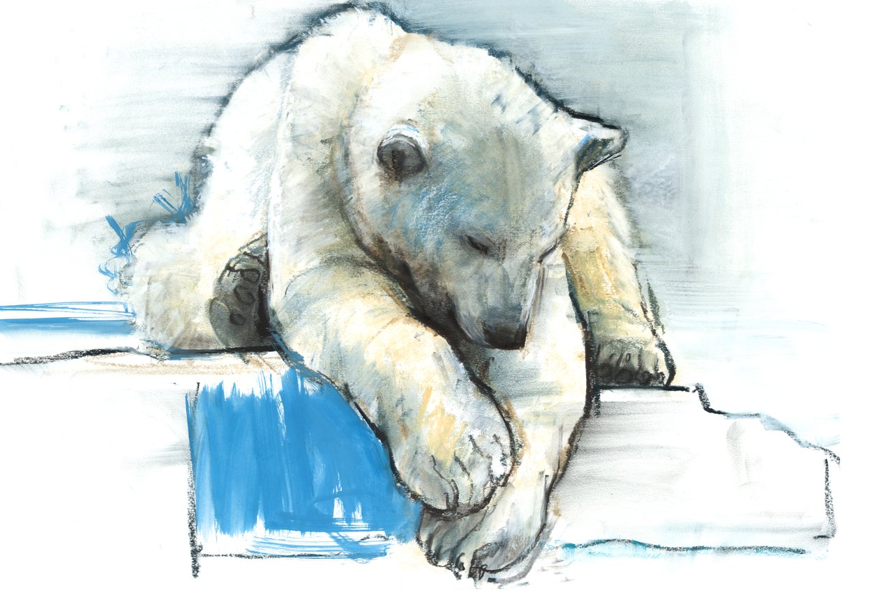 Over the Edge, 2016, (conté och pastell på papper) av Mark Adlington