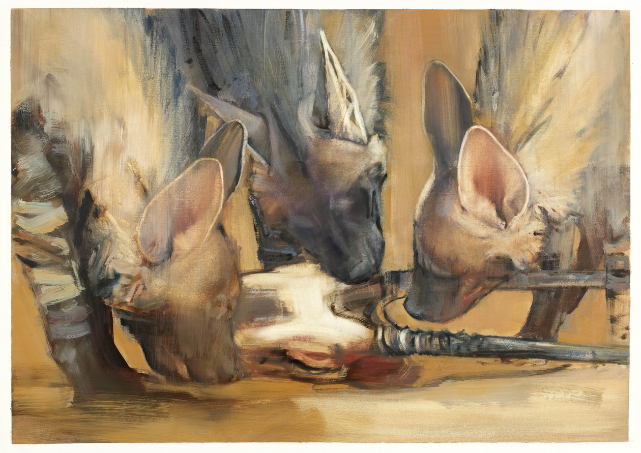 Pack Attack (unga randiga hyenor) (olja på papper) av Mark Adlington