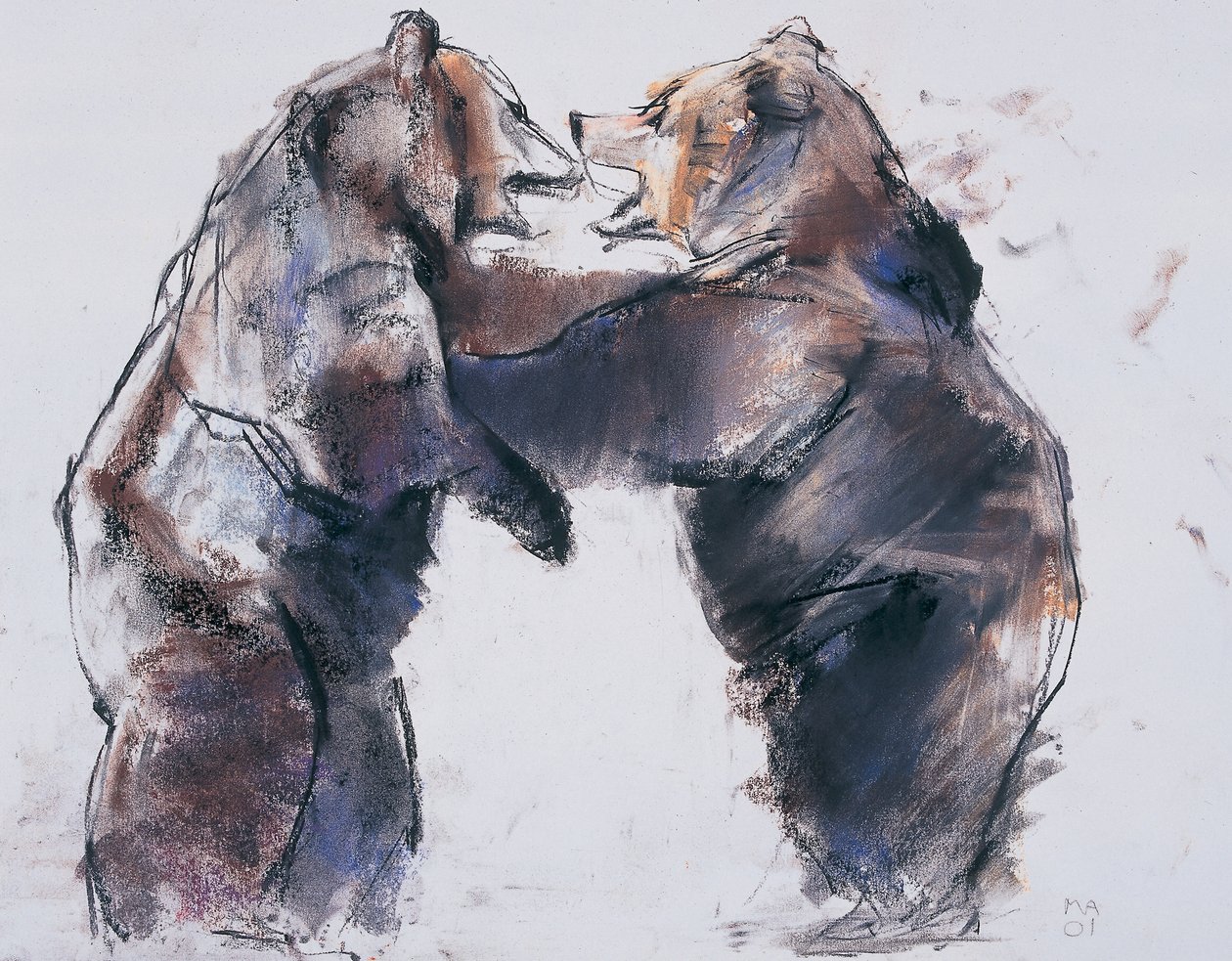 Playfight, 2001 (charcoal und conte på papper) av Mark Adlington