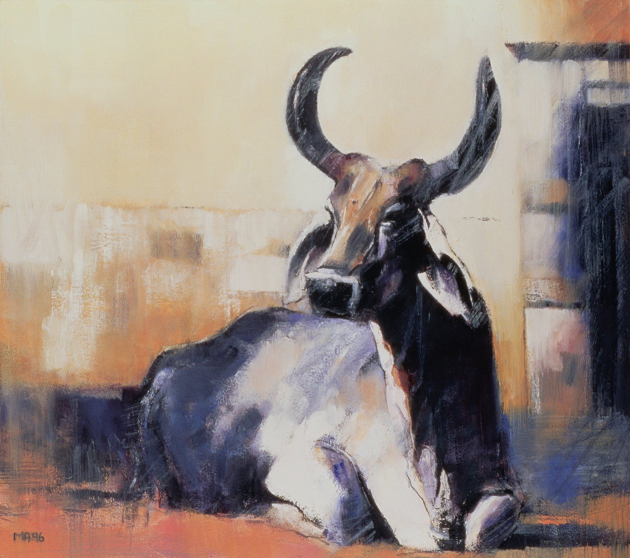 Sacred Cow, Bhuj, 1996 (olja på papper) av Mark Adlington