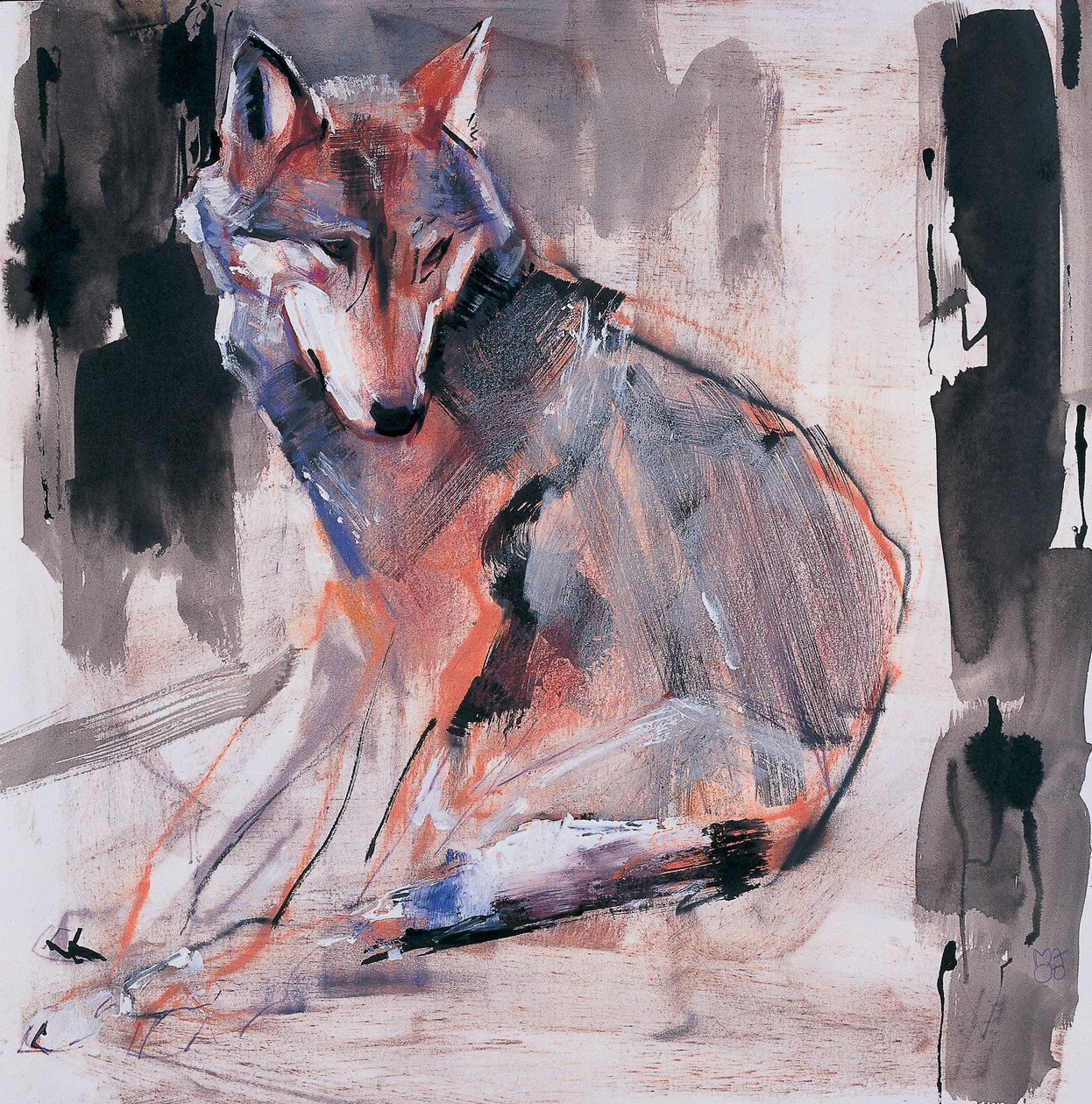 Sitting Wolf, 2000 (blandteknik på papper) av Mark Adlington