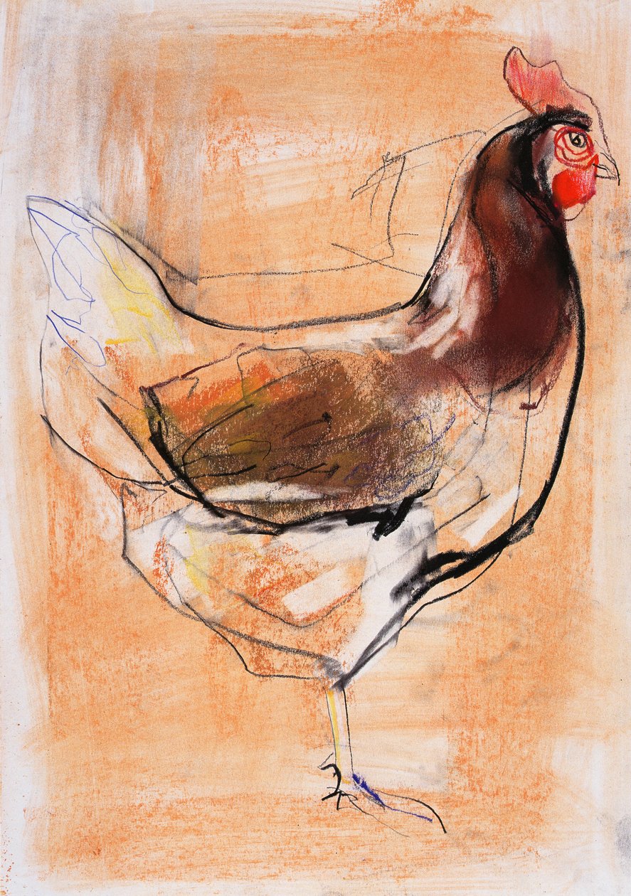 Standing Hen, 1998 (grafit, conte och kol på papper) av Mark Adlington