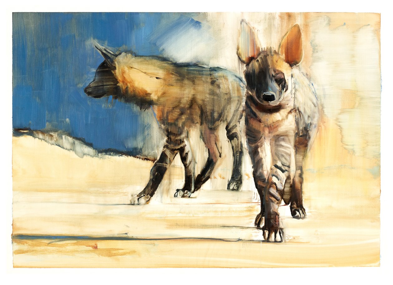 Randiga hyenor, 2010 (olja på papper) av Mark Adlington