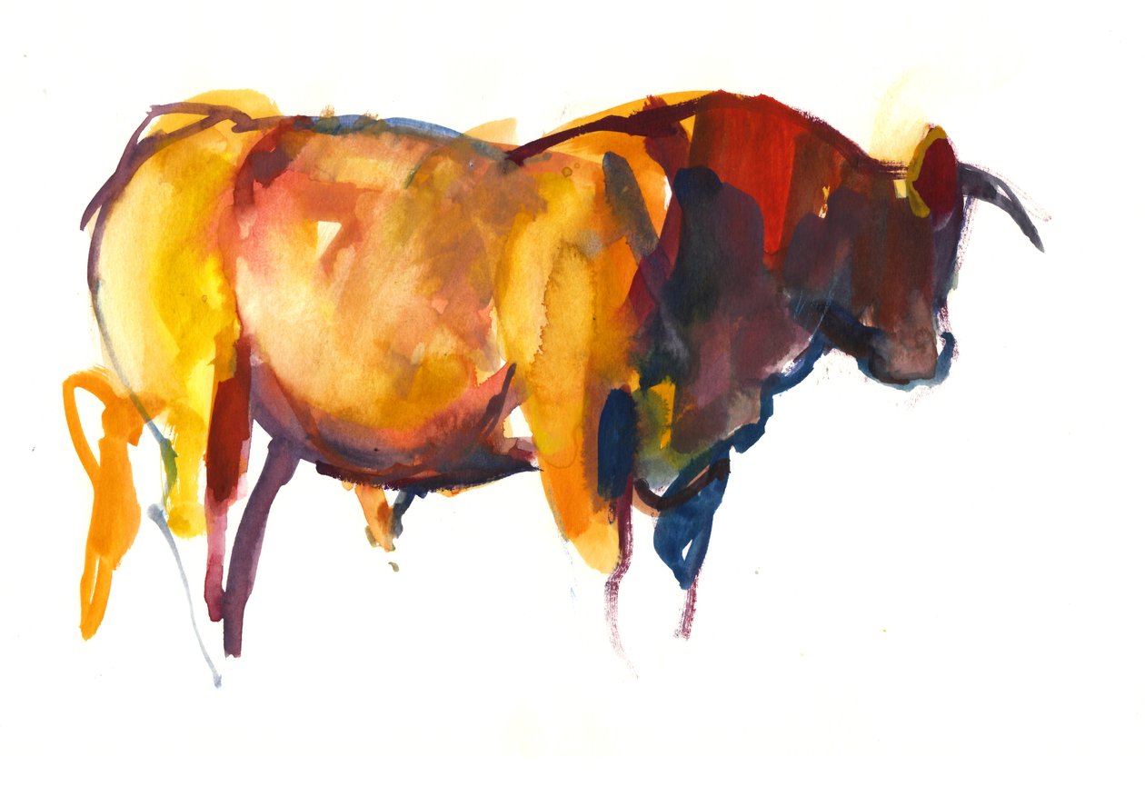 Sunset Bull, 2010 (akvarell och gouache på papper) av Mark Adlington
