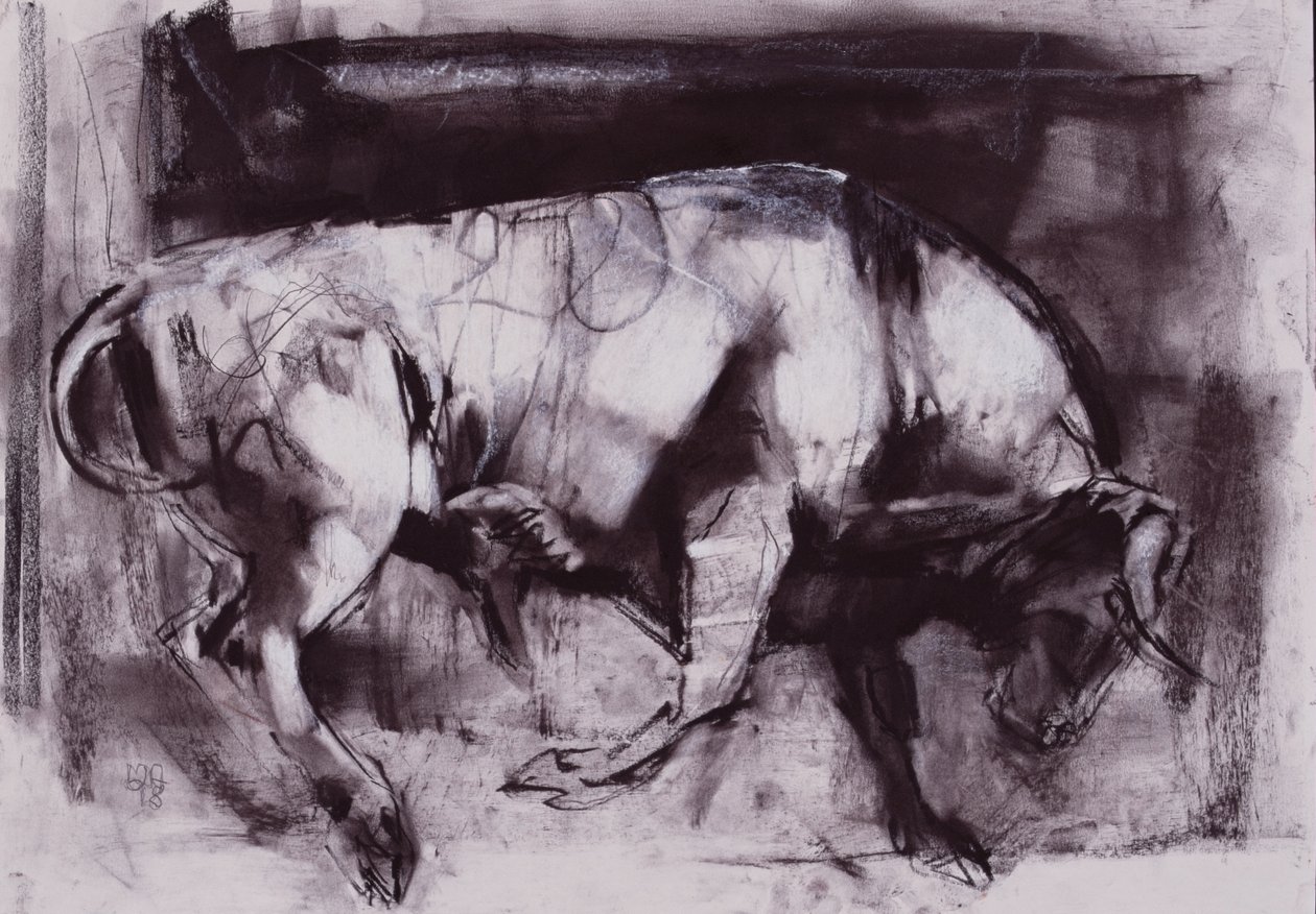 The White Bull (studie), 1998 (kol på papper) av Mark Adlington