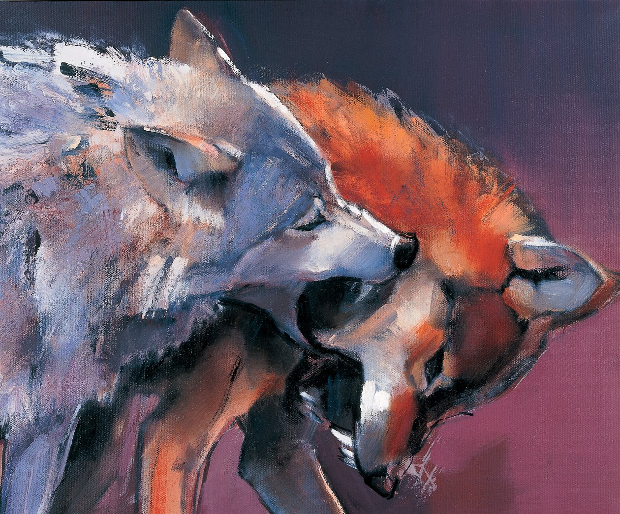 Two Wolves olja på duk detalj av 275280 av Mark Adlington