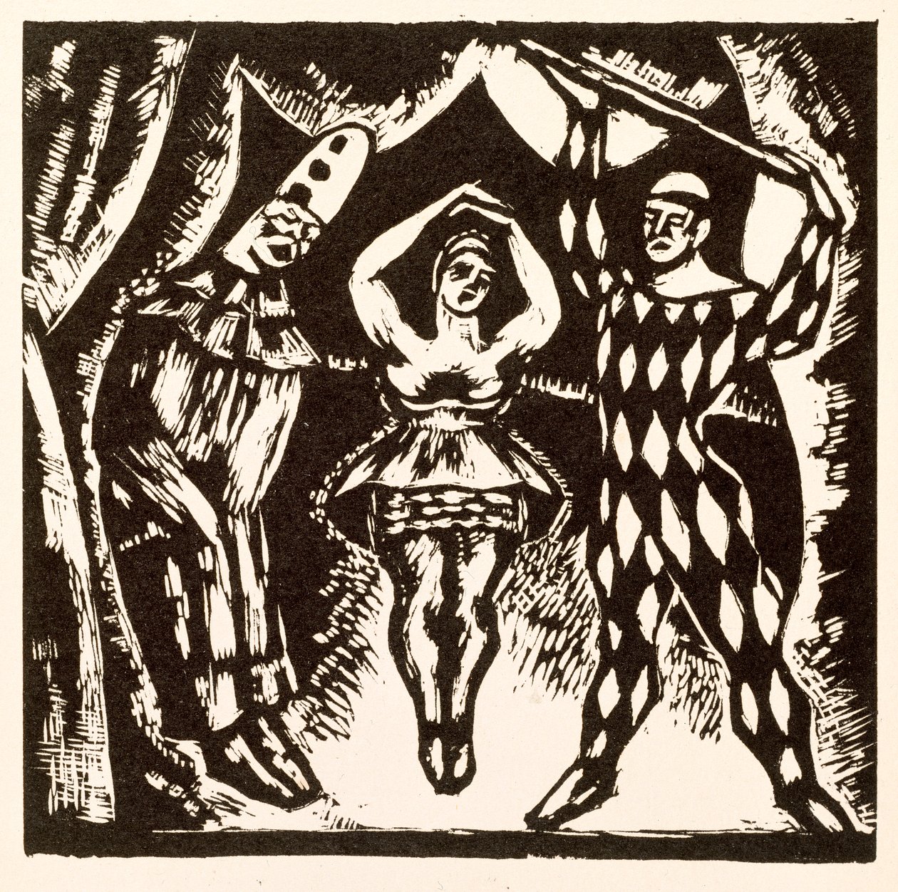 Harlequinade, träsnitt av Roger Fry av Mark Gertler