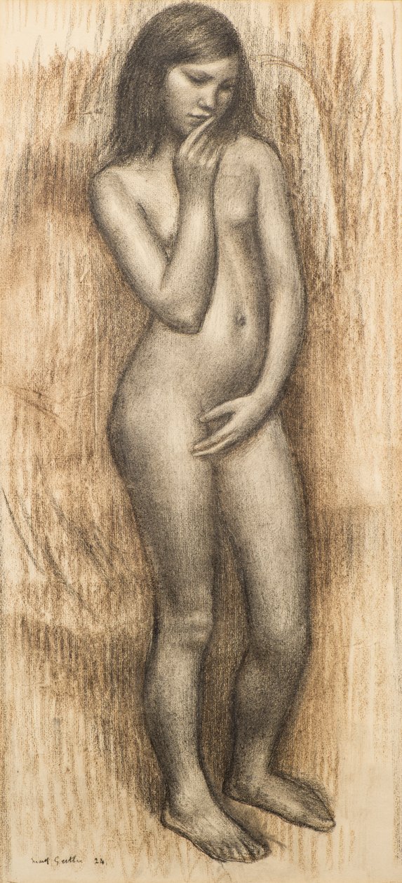 Studie av en ung flicka som står av Mark Gertler