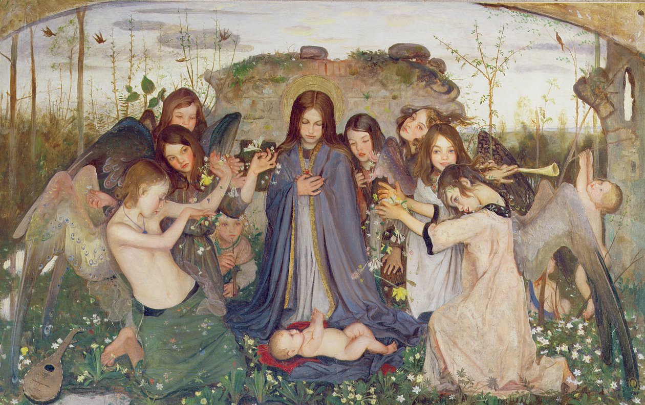 Madonna och barn med änglar, ca 1925 (panel) av Mark Lancelot Symons