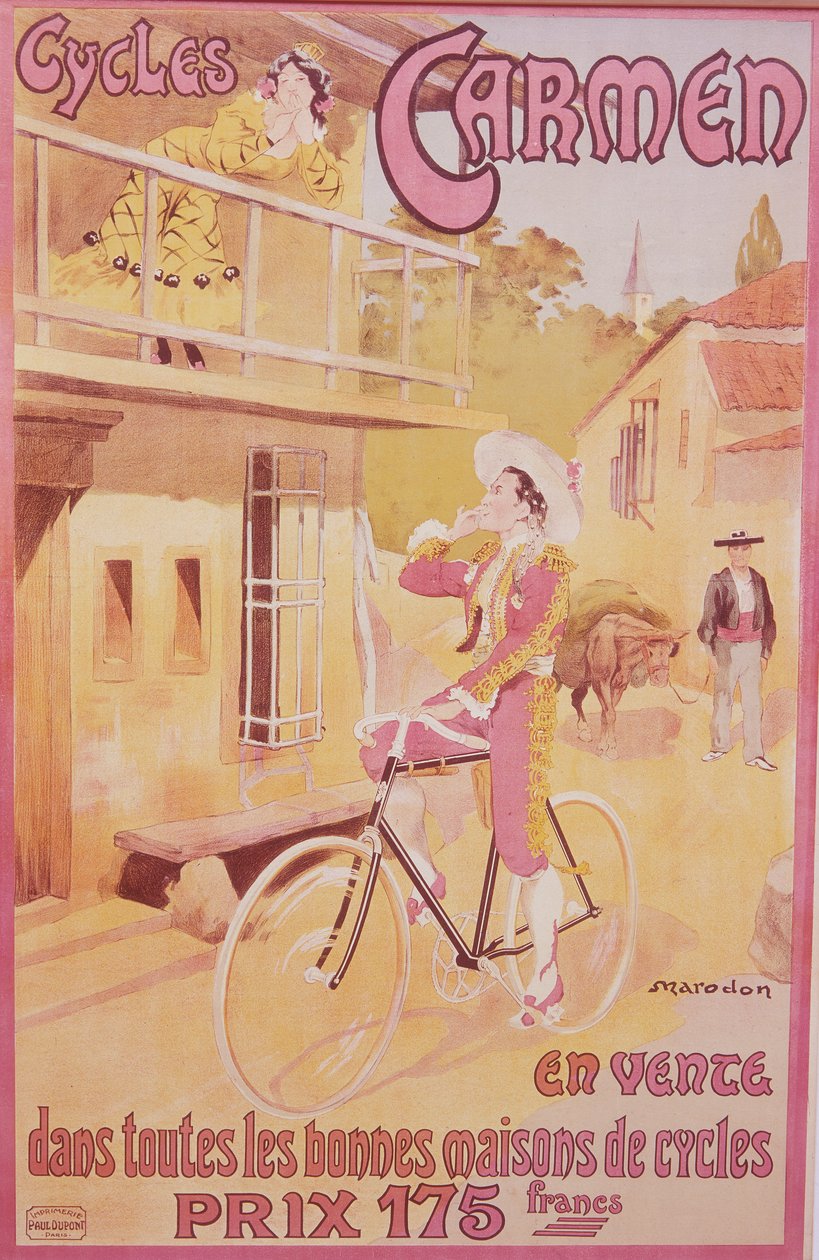 Affisch som reklamerar Carmen-cyklar, sent 1800-tidigt 1900-tal av Marodon