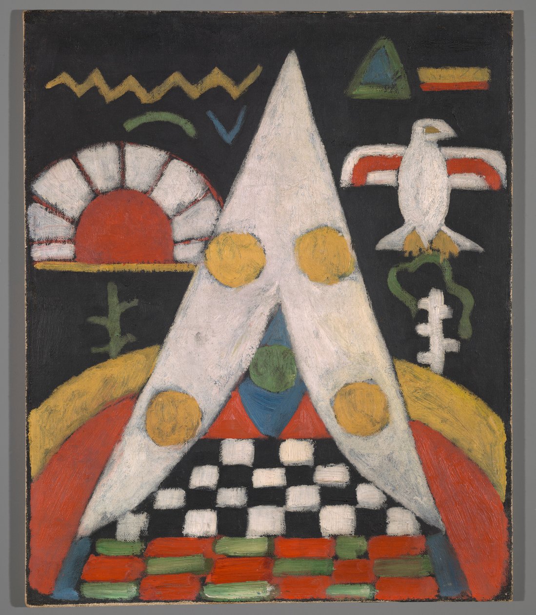 Ett abstrakt arrangemang av indiansymboler av Marsden Hartley