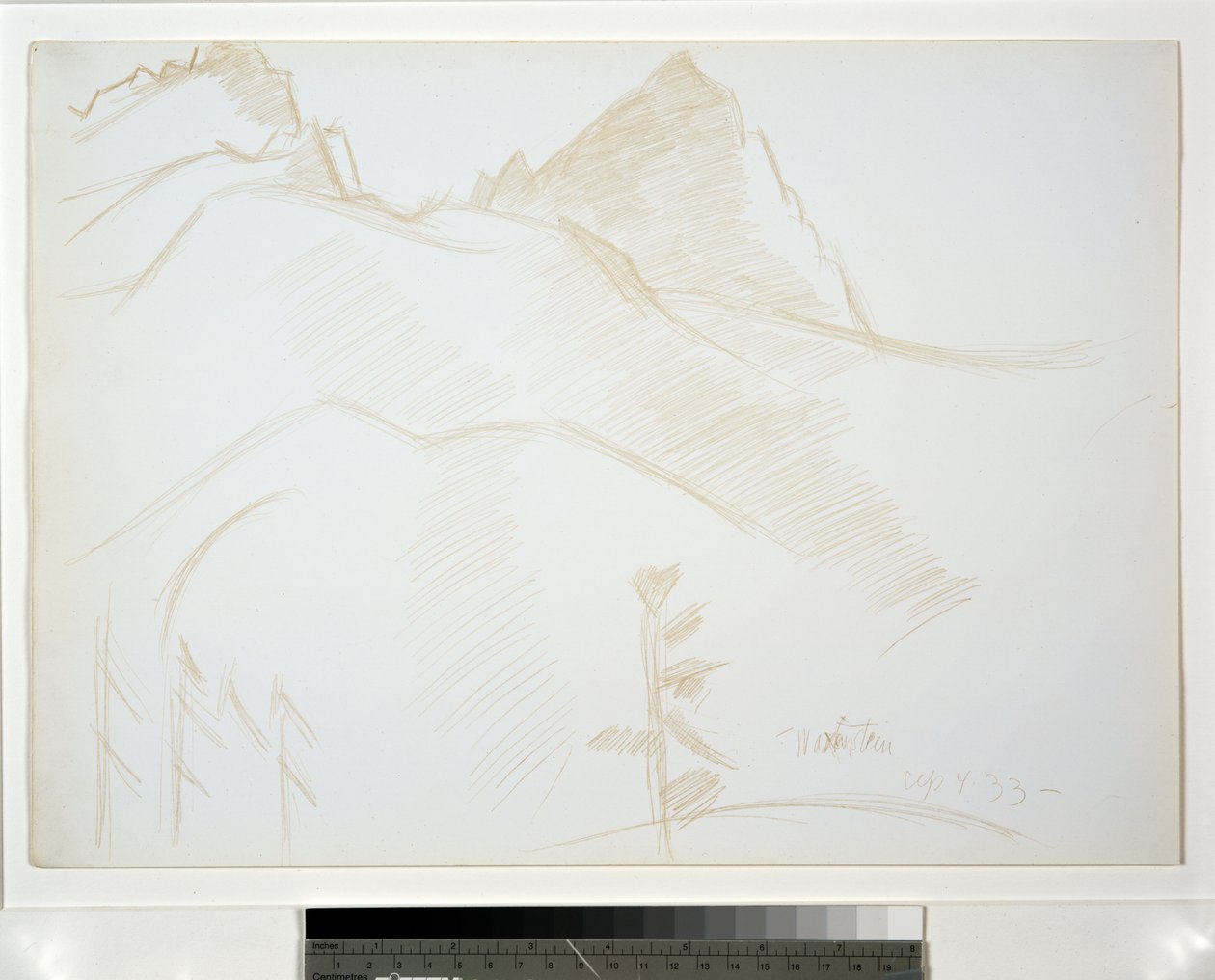Bergslandskap med tallar av Marsden Hartley